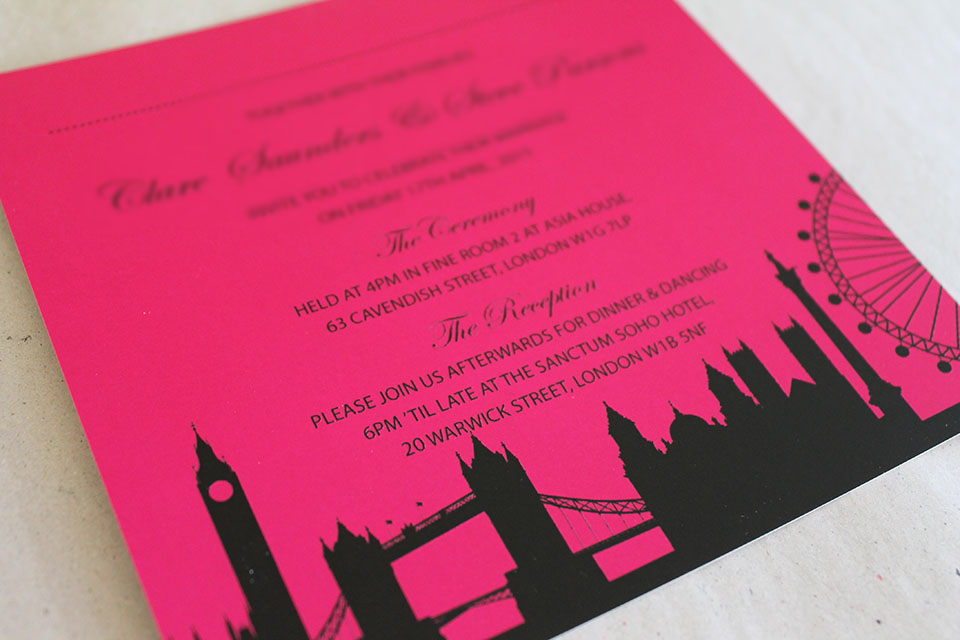 Bespoke London themed wedding invitations